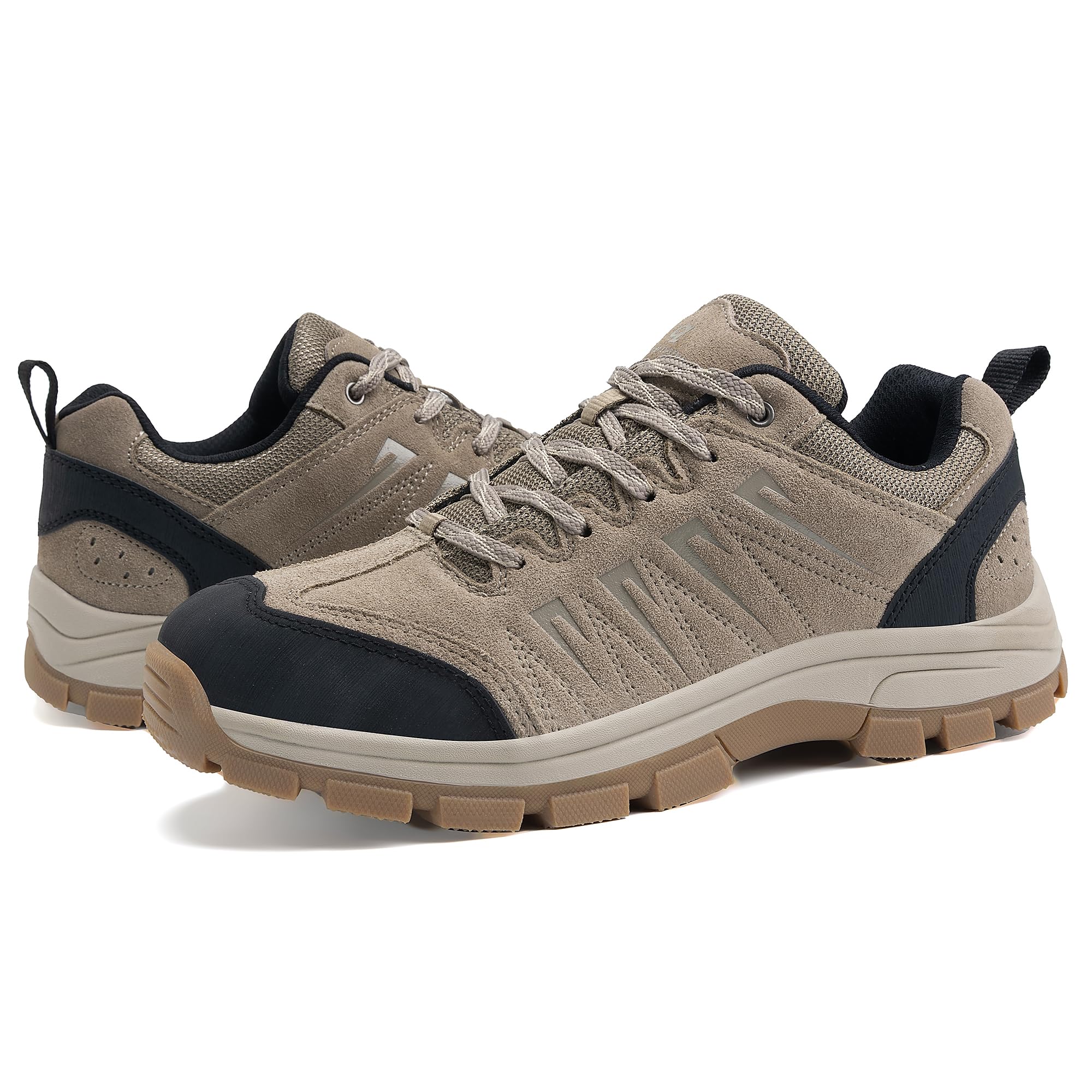 Photo 1 of (used)OL OUTJET LEGEND Men's Waterproof Hiking Shoes Leather Comfortable Lightweight Anti-Slip Outdoor Walking Work Sneakers Brown 10.5