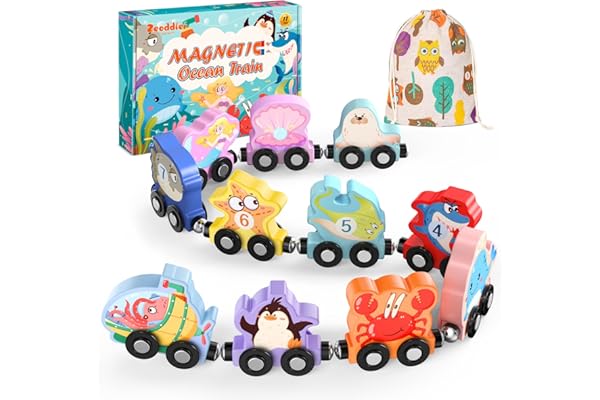 Zeoddler Toys for Toddlers, 11 Magnetic Wooden Sea Animals Train Set, Montessori Toys for Toddlers, Educational Activities fo