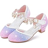 Furdeour Girls Dress Shoes Princess Crystal High Heels Closed Toe Party Wedding Flower Girls Shoes Toddler Little Big Kid