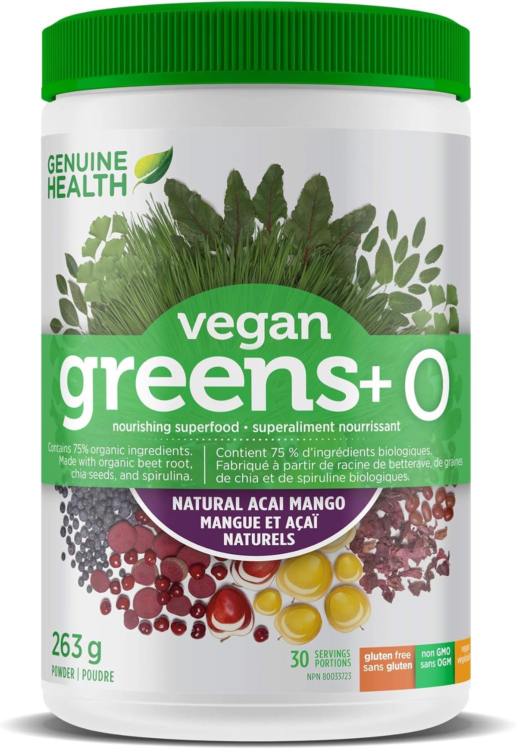 Genuine Health Greens+ Original, Natural Acai Mango, Vegan Green