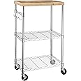 Amazon Basics Kitchen Storage Microwave Rack Cart on Caster Wheels, Adjustable Shelves, 175-Pound Capacity - Chrome/Wood