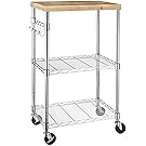 AmazonBasics Microwave Cart on Wheels, Wood/Chrome