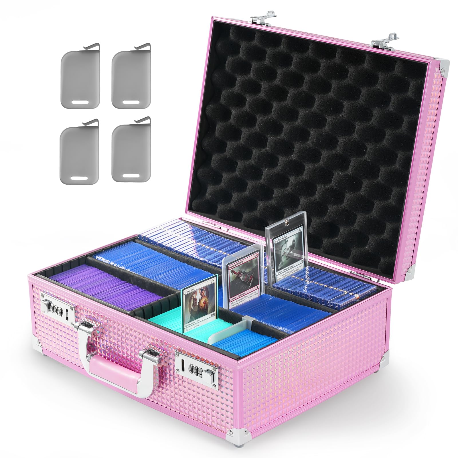 Photo 1 of *MINOR DAMAGE - USED*
Top Loader Storage Box for 3" X 4" 35pt Cards, Trading Card Storage Box with Combination Lock, Sports Card Case with Removable Dividers for One Touch, Graded Holder (Holds 600+ Top Loaders, Pink)