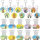 Landical Catholic Gifts Catholic Saints Keychain Acrylic Christian Keychain Religious Key Ring Gifts Jewelry for Women Men