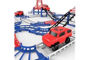 JOYBLI DIY Construction Race Track Set, 24 Pieces with Battery Powered Car,Bridge Building Track ，Assembly Track Builder Playset Gifts Toys for Boys Kids Age 6 7 8