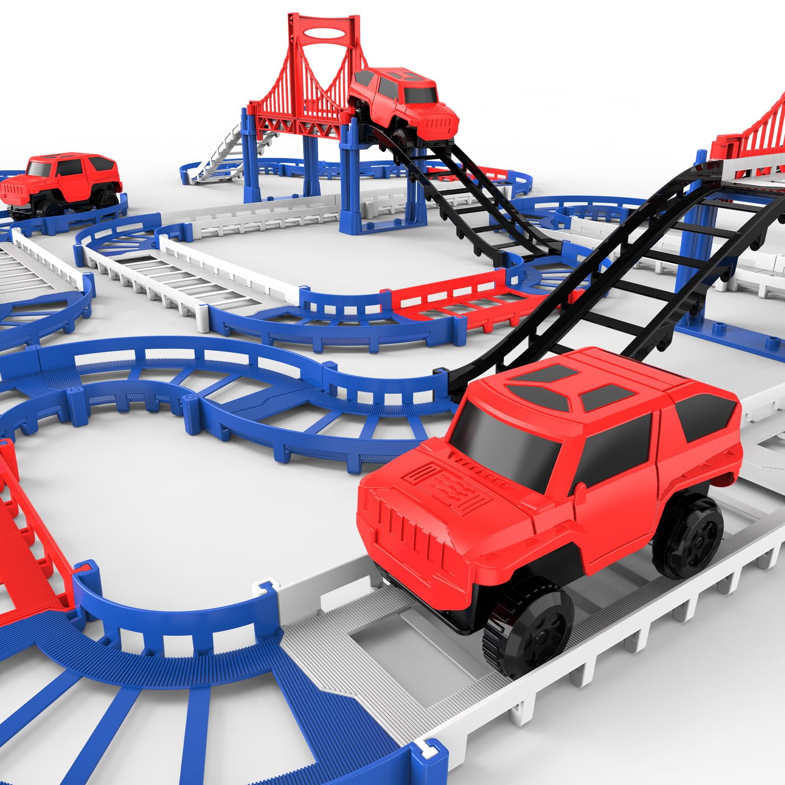 JOYBLI DIY Construction Race Track Set, 24 Pieces with Battery Powered Car,Bridge Building Track ,Assembly Track Builder Playset Gifts Toys for Boys Kids Age 6 7 8