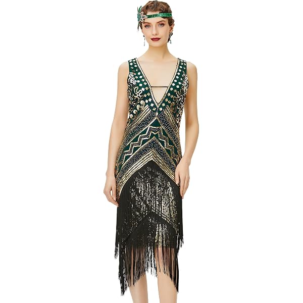 Women's 1920s Gatsby Fringe Flapper Dress - Beaded Cocktail Party Dress With Cap Sleeves