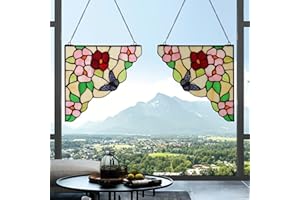 YOURANJU Butterfly Stained Glass Window Hanging 2 Pieces 10" Window Corner Tiffany Style Animal Flower Window Panel Perfect for Living Room Bedroom Kitchen Window Decoration Hangings with Chain