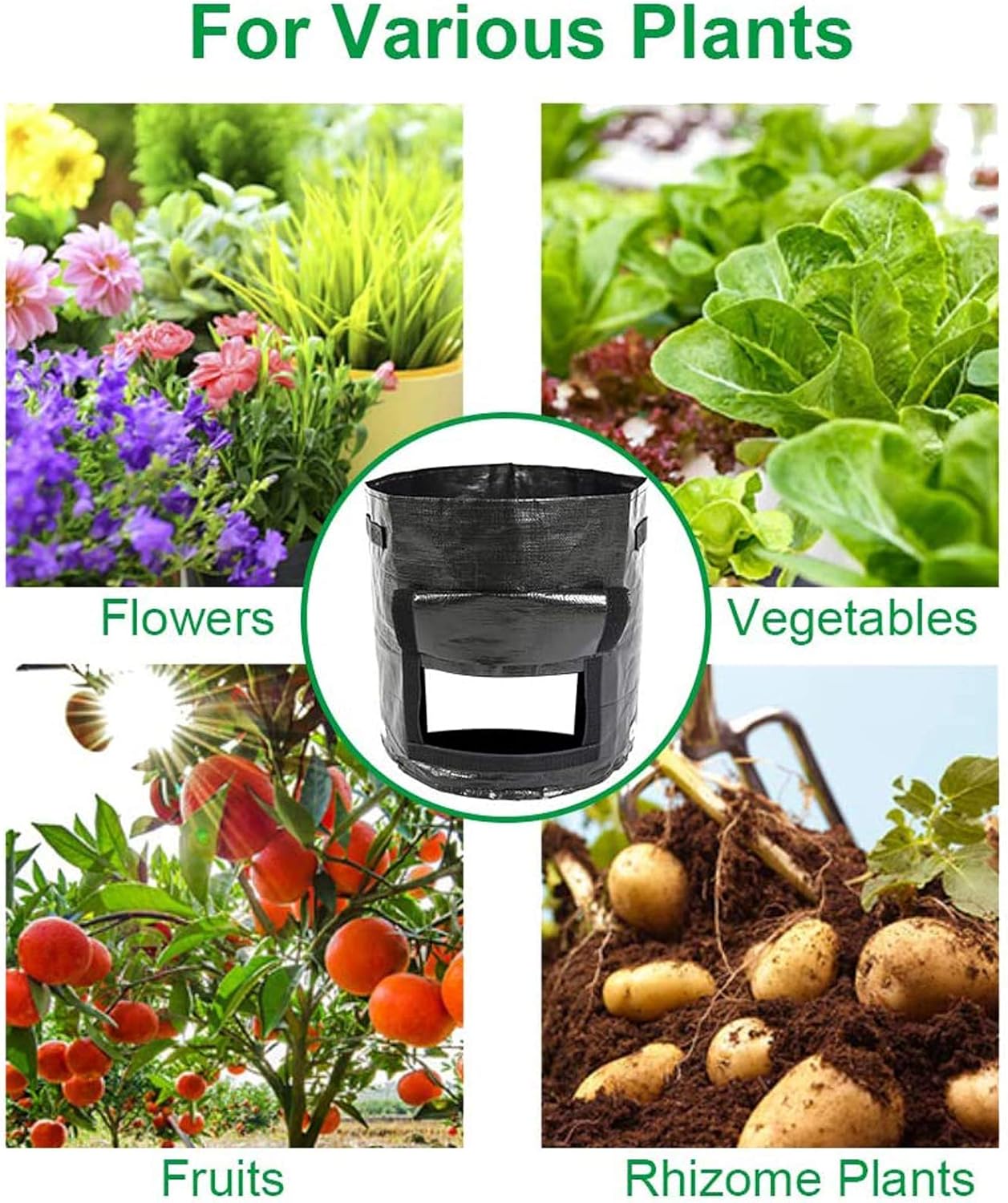 HURRIKANE 7 Gallon Potato Grow Bags, Planting Pots with Two SidesVelcro Windows and Durable Handles, Reusable Washable Grow Pots Waterproof, Smart Pots for Vegetable/Garden(3 Pack/Black) : Garden & Outdoor