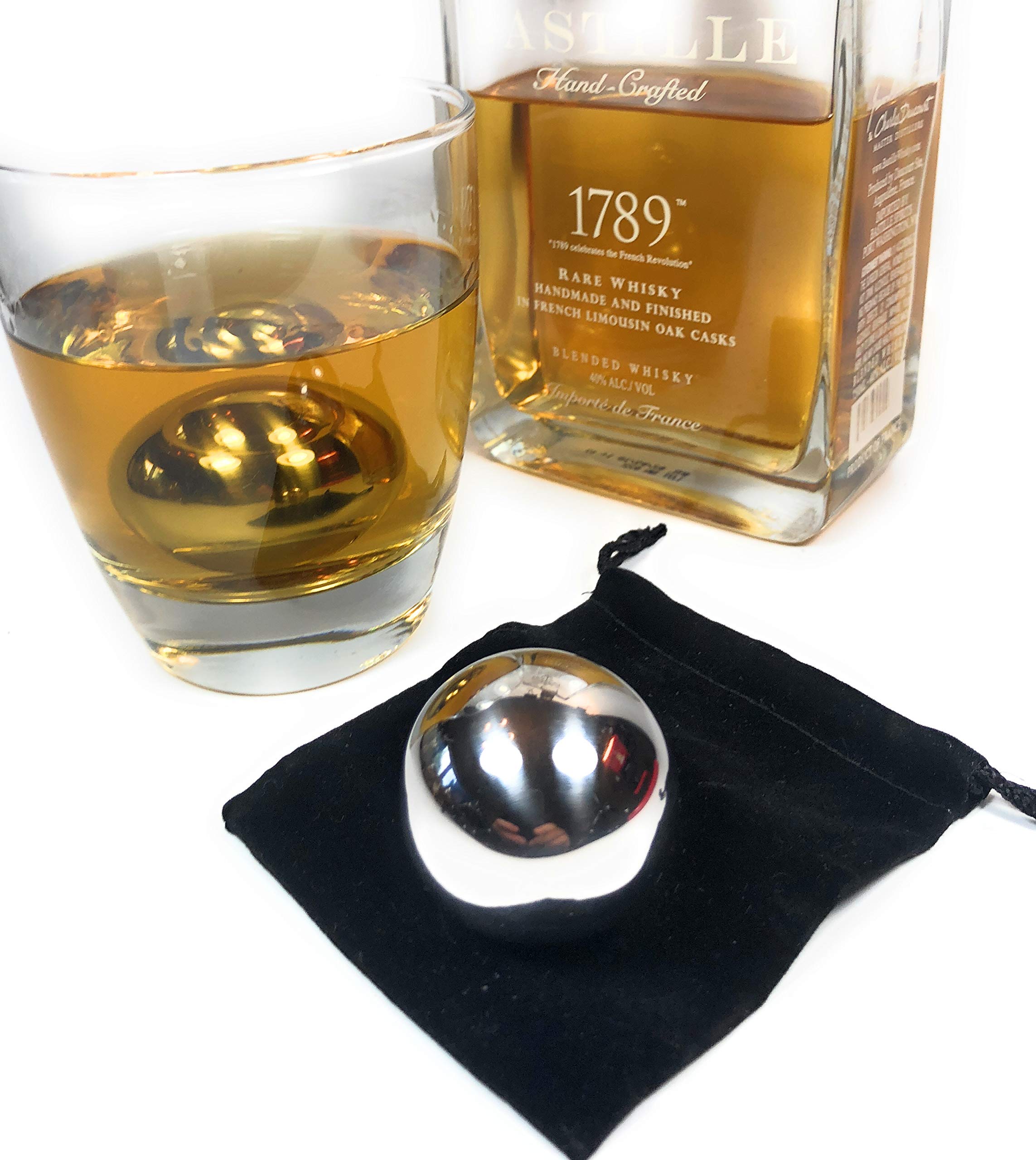 Whiskey Stainless Steel Balls Drink Chillers Gift Set of 2 Large Ice