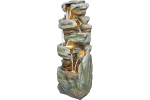 Alpine Corporation TZL394 Outdoor Multitiered Elegant Rock Look Waterfalls Floor Fountain with LED Lights, 39" H, Gray