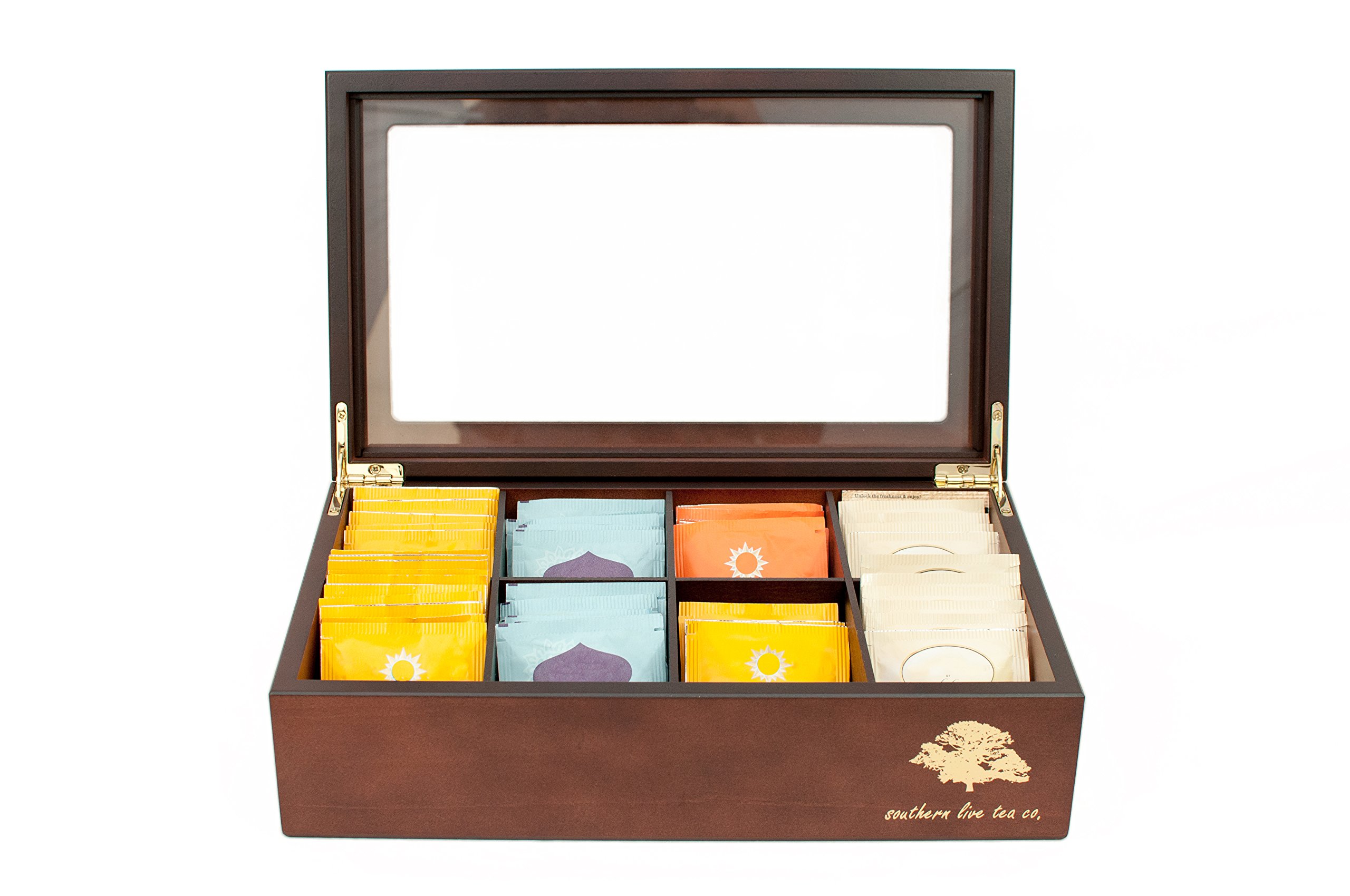 Southern Live Tea Company Deluxe 8 Compartment Wooden Tea Box Chest
