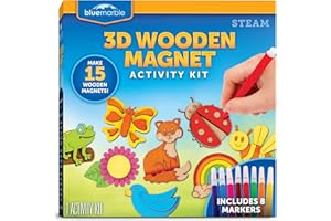 Blue Marble Wooden Magnet Craft Kit - Create & Paint 15 Nature-Themed Magnets with 8 Watercolor Pens, Magnet Art Kit, DIY Magnets for Kids, Magnet Arts and Crafts, Magnet Painting Kit for Kids