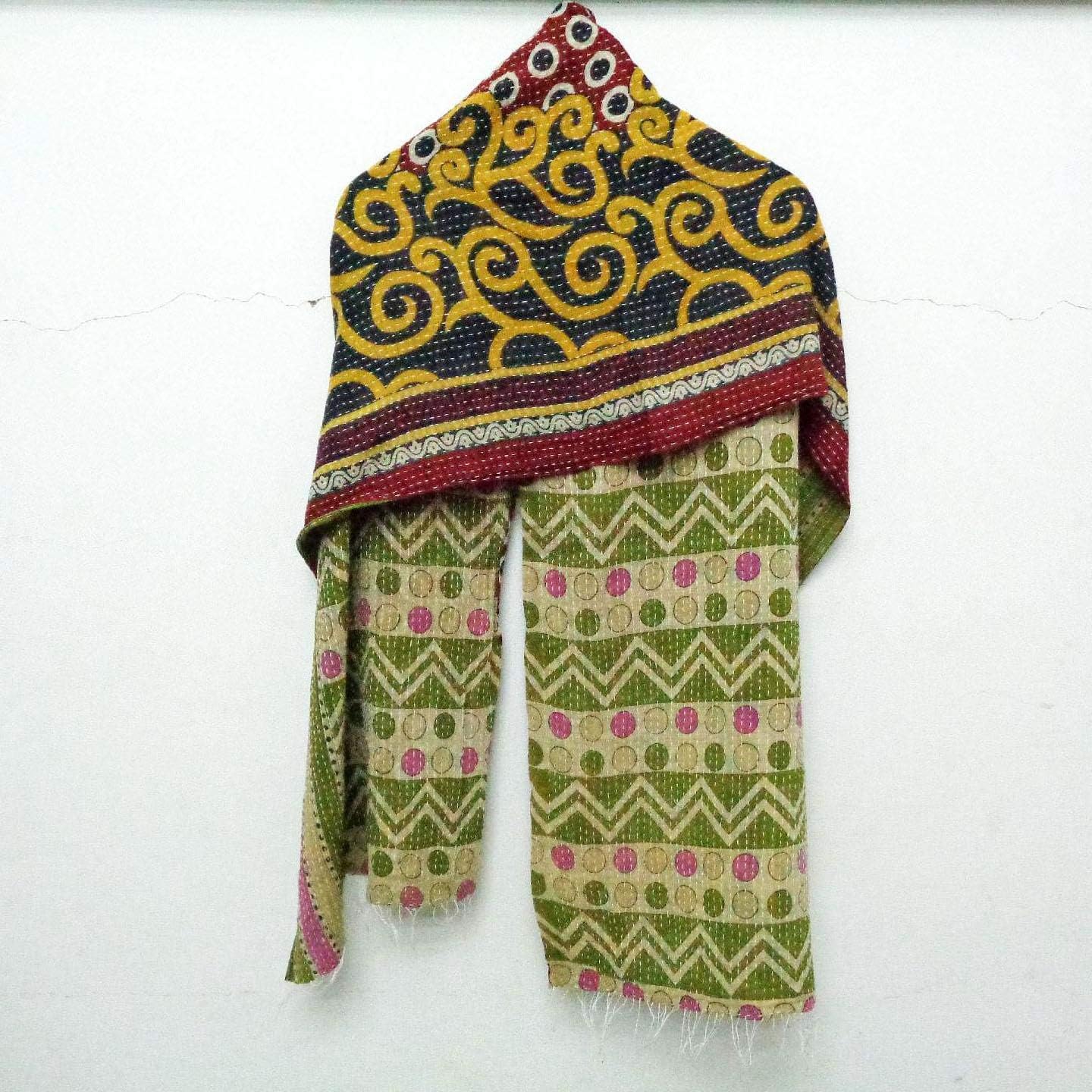 Cotton Kantha Scarf Vintage Head Wrap Stole Dupatta Hand Quilted Women Gypsy patchwork