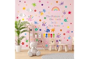 DHQH Colorful Inspirational Quotes Wall Decals Watercolor Crayon Paint Splatter Wall Decal Handprint Polka Dots Splash Wall Stickers for Classroom School Kids Bedroom Nursery Playroom Daycare Decor.