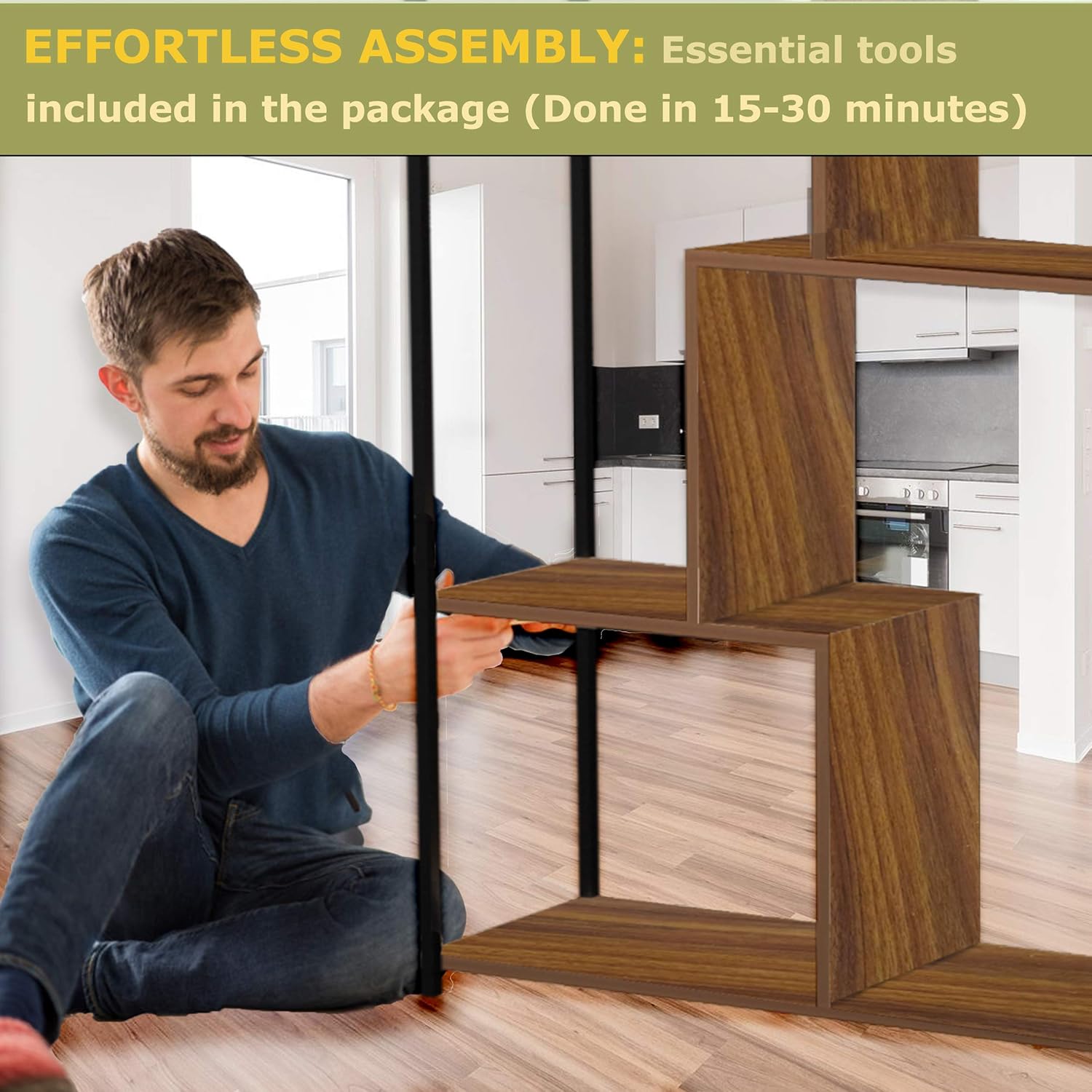 5 Tier Multishelf Storage Organizer Bookcase and Display Rack Brown Shelves with Black Steel Frame: Furniture & Decor
