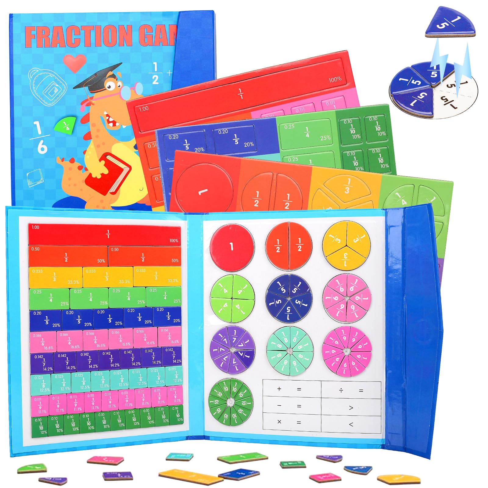 Fractions Resources for Children, Magnetic Book Maths Games, Montessori Fraction Educational Puzzle, Fun Kids Learning Toys, Math Manipulatives for arly Math Skills Development(Pencil Not Included)