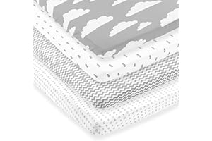 BAEBAE GOODS Pack n Play Sheets – Premium Pack and Play Sheets 4 Pack – 100% Super Soft Jersey Knit Cotton Playard Mattress Sheets – Portable Playpen Fitted Play Yard Mini Crib Sheet For Boy & Girl (24 x 38 x 5)