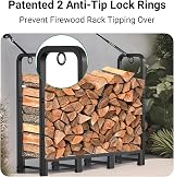 Amagabeli Log Rack 72x46cm with 4 Tools Wrought Iron Firewood Holder view 3