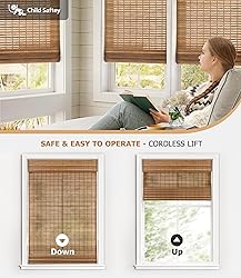 LazBlinds Cordless Bamboo Roman Shades, Light