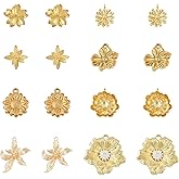 MakemadeDIY 16Pcs Golden Flower Charms Pendants for Jewelry Making 8 Styles Alloy Brass 304 Stainless Steel Charms for Bracelets Necklaces Earrings Keychain Crafts Gift