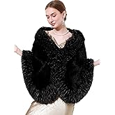 LA CARRIE Women's Winter Faux Fur Shawl Shrug Gown Wrap Cloak Cape Coat for Bridal Wedding Party