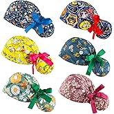Scrub Caps Women Bouffant Scrub Hats Caps Nurses, Adjustable Working Cap Ponytail Pouch Tie Back Hats