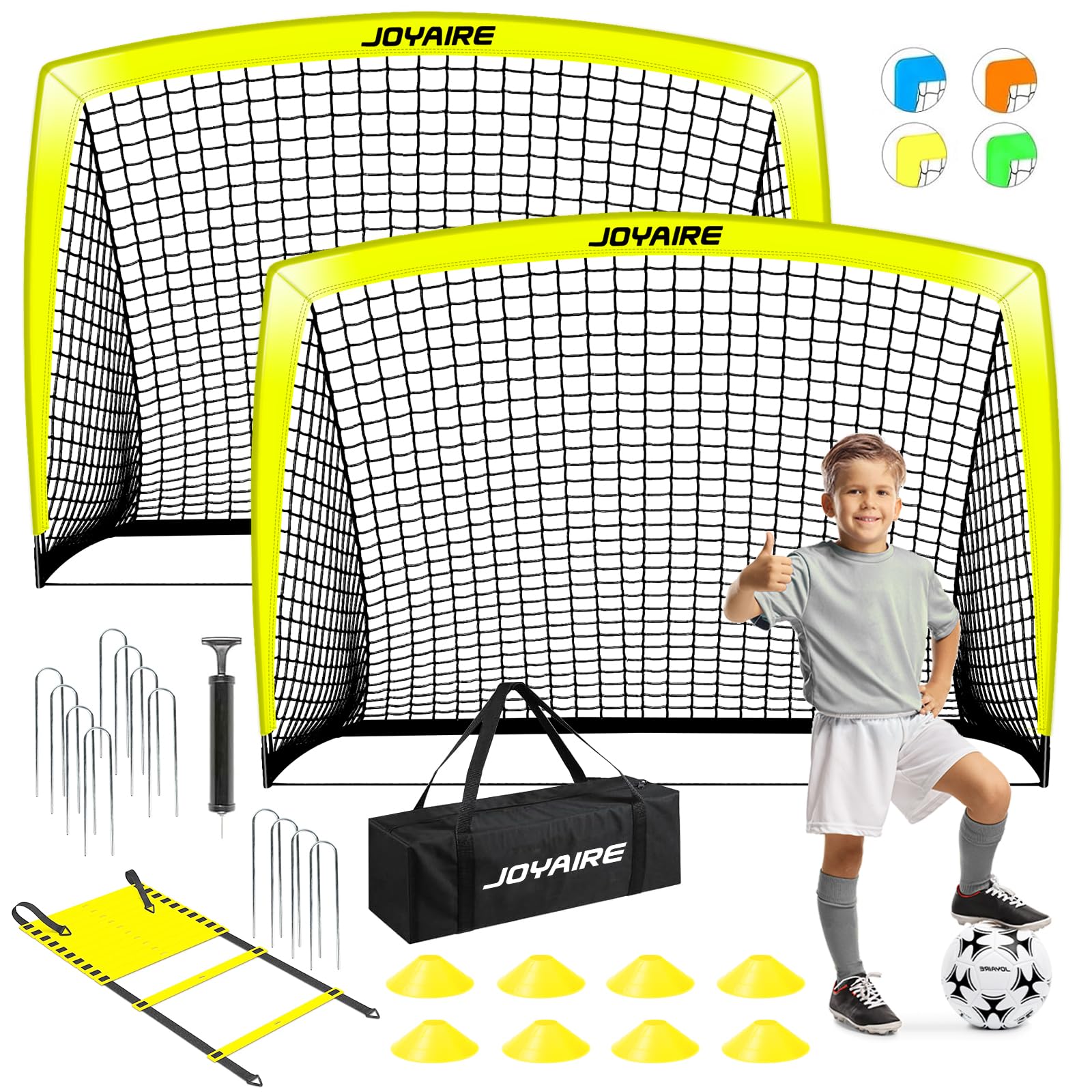 Photo 1 of JOYAIRE Soccer Goals for Backyard Set, Portable Kids Toddler Soccer Goal 2 of 6' x 4', Soccer Net Soccer Training Equipment with Size 4 Soccer Ball, Carry Bag, Youth, Games, Sports, Outdoor Play(Y)