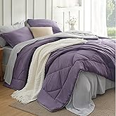 Bedsure Full Size Comforter Set - 7 Pieces Reversible Grayish Purple Bedding, Full Size Bed Set for All Seasons, Bed in a Bag with Down Alternative Comforter, Sheets, Pillowcases & Shams