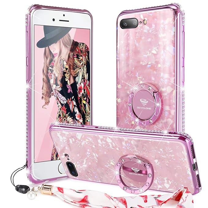 OCYCLONE Cute iPhone 8 Plus Case, iPhone 7 Plus Case, [Tempered Glass