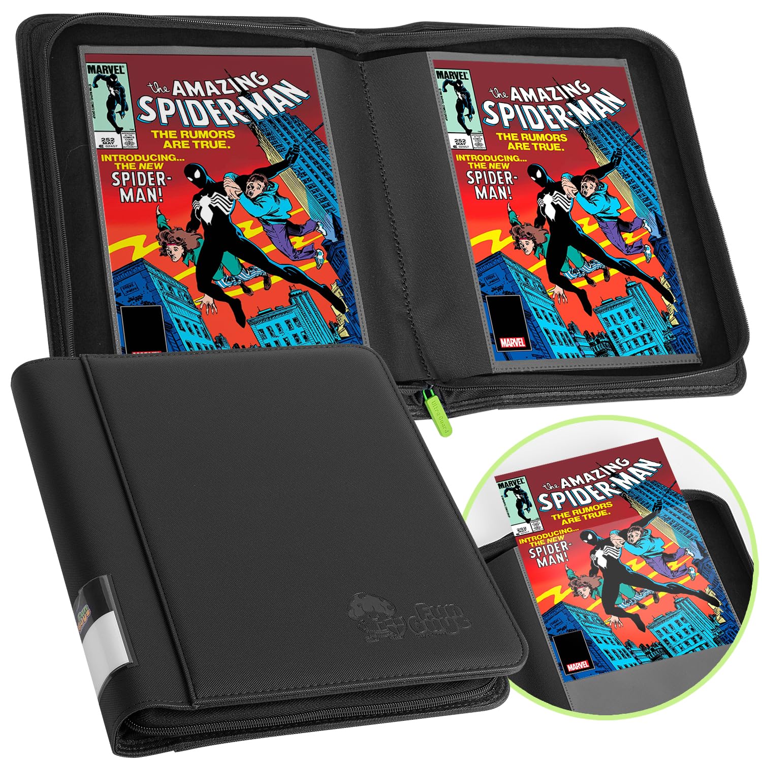 FunGuys Comic Book Storage Binder, 16 Double-Sided Pocket Binder with Plastic Sleeves, Holds 32 Comic Books, Presentation Folders Display Organizer