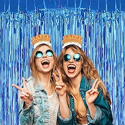 Blue Curtains for Party Decorations, 3 Pack 3.2ft x