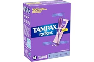 Tampax Radiant Tampons Light Absorbency with BPA-Free Plastic Applicator and LeakGuard Braid, Unscented, 14 Count