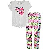 PUMA girls Short Sleeve Tee & Legging Set, Logo Graphics, Crewneck