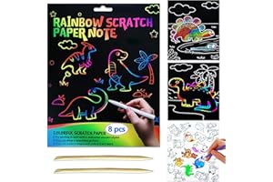 JUNQIU US JUNQIU Scratch Art for Kids, Rainbow Scratch Paper Art Set - Dinosaurs, Arts and Crafts for Girls Boys Ages 4-8, Activity & Christmas Crafts, Stocking Stuffers for Kids