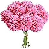 Mandy's Hot Pink Artificial Ball Chrysanthemum 12 Stems Faux Flowers with Bendable Stems for Valentine's Day and Easter Decorations DIY Wedding Centerpiece Fall Decor Home Arrangements