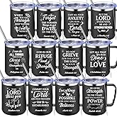 Nitial 12 Pcs 17 oz Christian Coffee Mugs with Lid and Straw Religious Bible Verse Christian Gifts Insulated Inspirational Bible Affirmations Tumbler for Friend Men Women Church Favor (Black)
