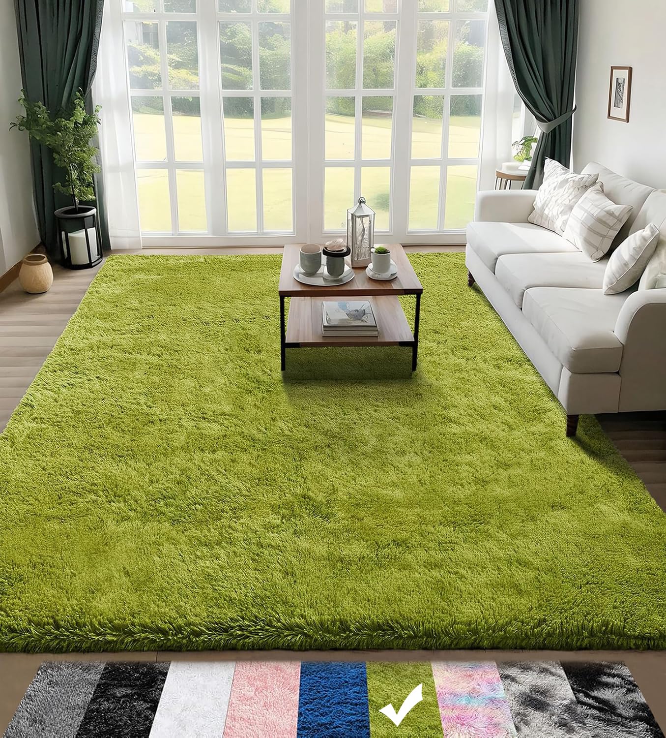 Photo 1 of Poboton Machine Washable Upgrade 5x7 Rugs for Bedroom, Green Area Rug, Fluffy Shaggy Soft Area Rug, Non-Slip Indoor Floor Carpet for Living Room, Kids Baby Boys Teen Dorm Home Decor, Nursery