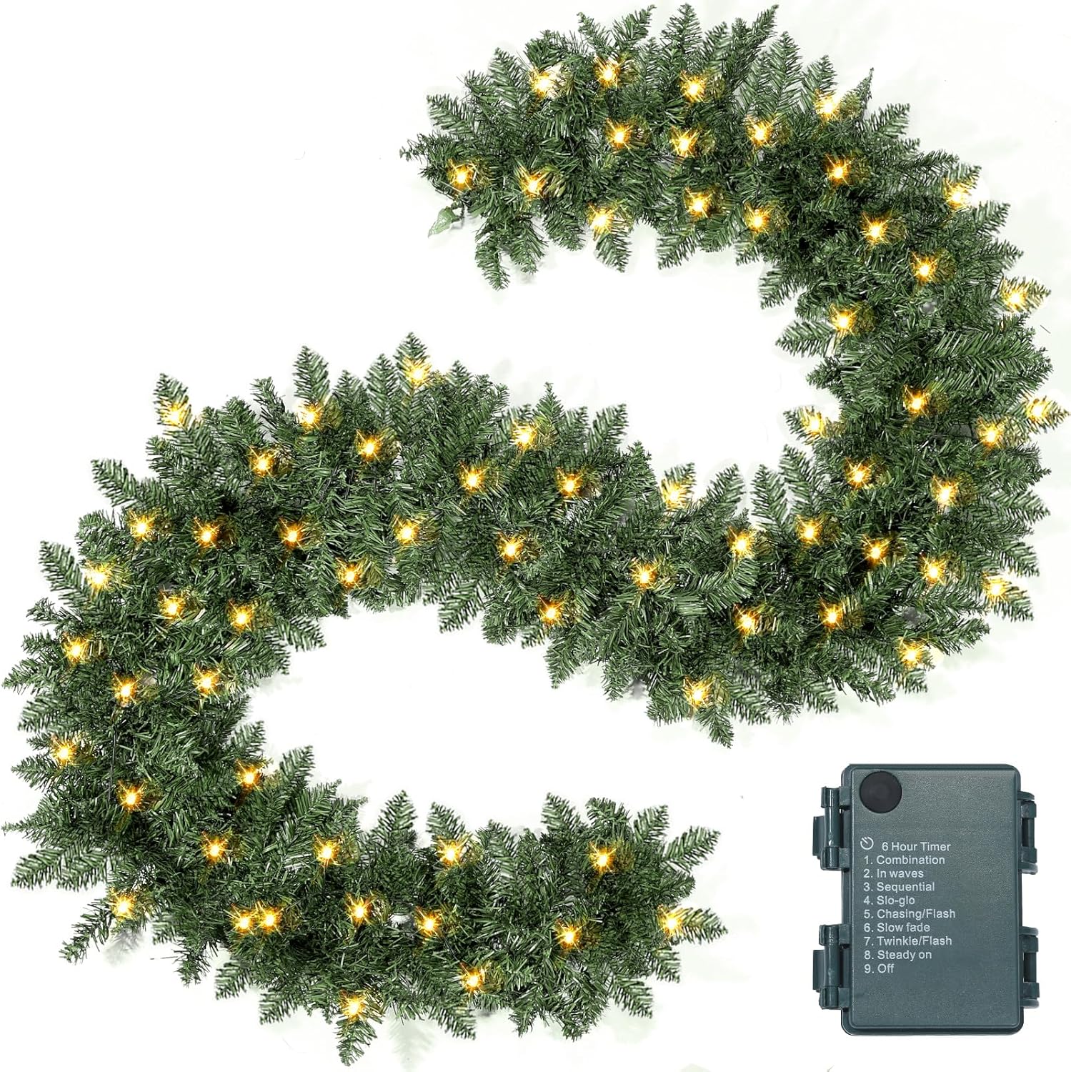 Wreaths, Garlands & Swags - ENVEN 9FT Prelit Christmas Garland Artificial Pine Garland Decoration 50 LED Battery Operated Warm Lights and Timer Xmas Garlands Decor Indoor Outdoor