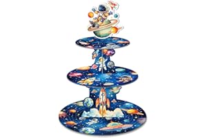 3 Tier Space Themed Party Decorations Space Astronaut Cupcake Stand Outer Galaxy Cupcake Holder Dessert Tower for Boys Kids B