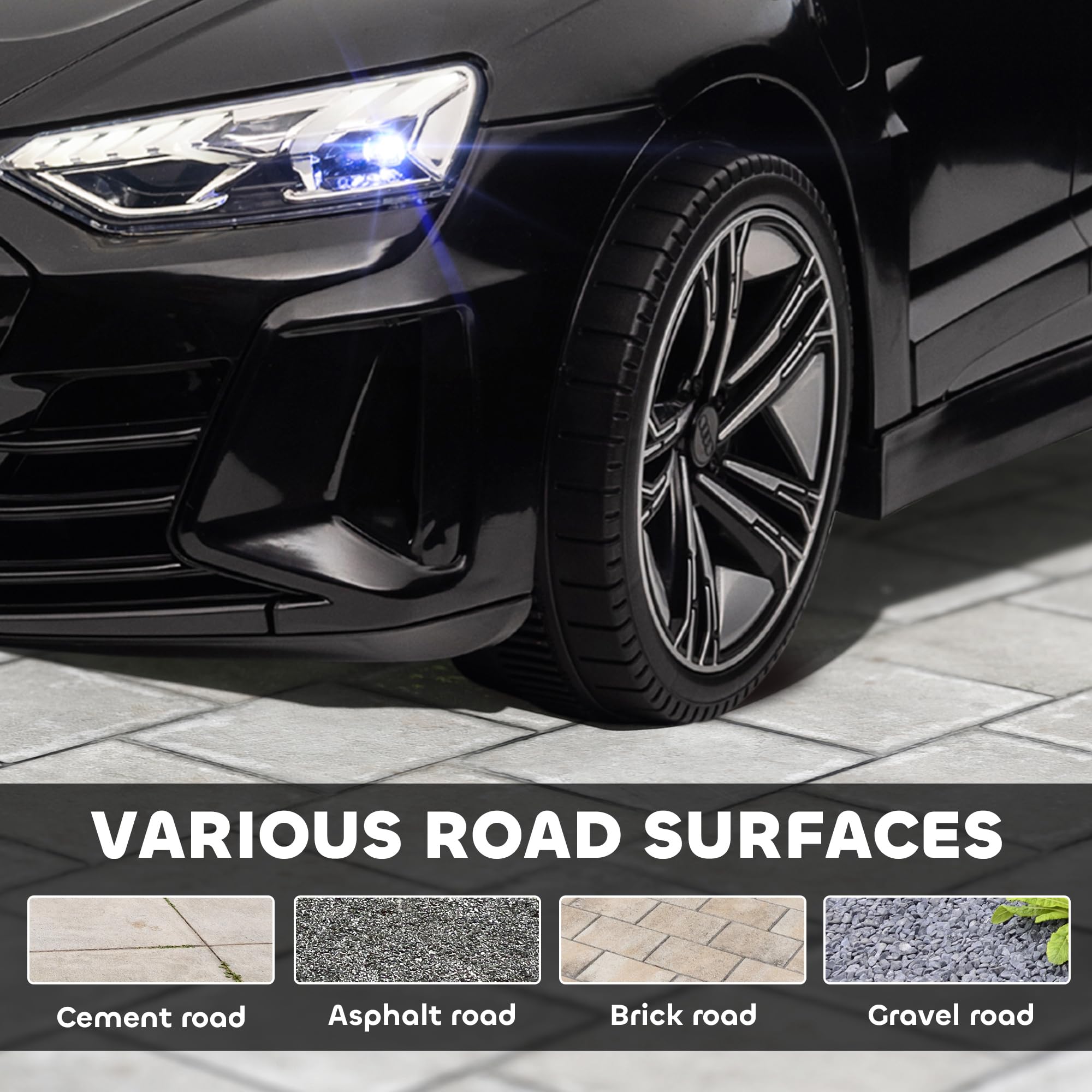 Aosom Electric Car for Kids, 12V Licensed Audi RS E-tron GT 3.1 MPH Kids Ride on Car, Ride-on Toy with Remote Control, 4 Suspension Wheels, Horn, Music, Lights, for Boys and Girls, Black