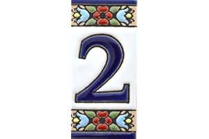 ART ESCUDELLERS House numbers 3 inch. Handpainted house number tiles for signs, addresses and names. Address numbers for houses. House address numbers and letters. Design FLORES MINI 2,87" x 1,38" (NUMBER 2)