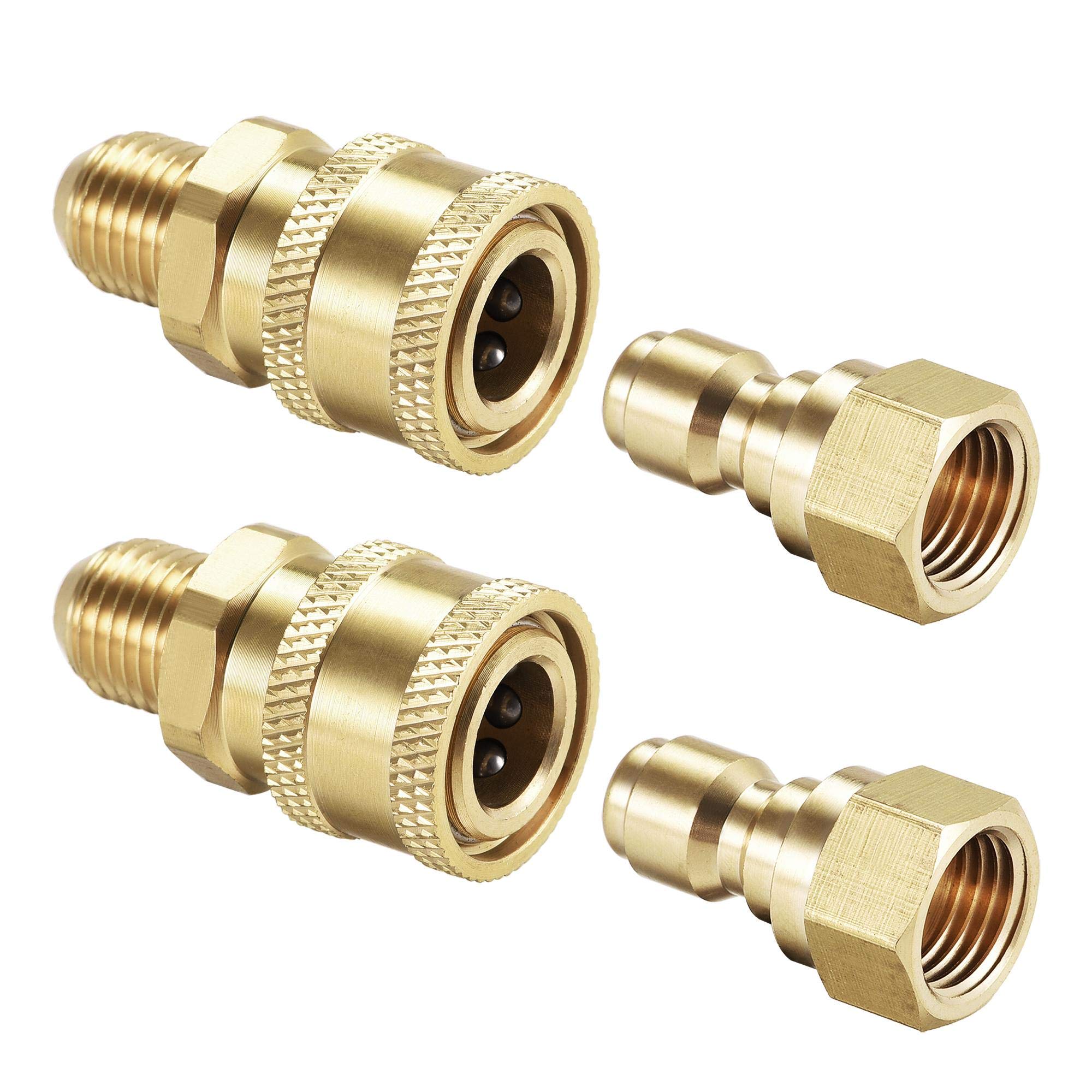 sourcing map Garden Hose Brass Quick Connect Set Fittings M14x1.5 Male & Female Thread Water Hose Connectors Pressure Washer Adapter, 2 Sets