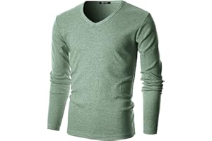 GIVON Mens V-Neck T-Shirt Slim Fit Long Sleeve Lightweight Basic Tee Top