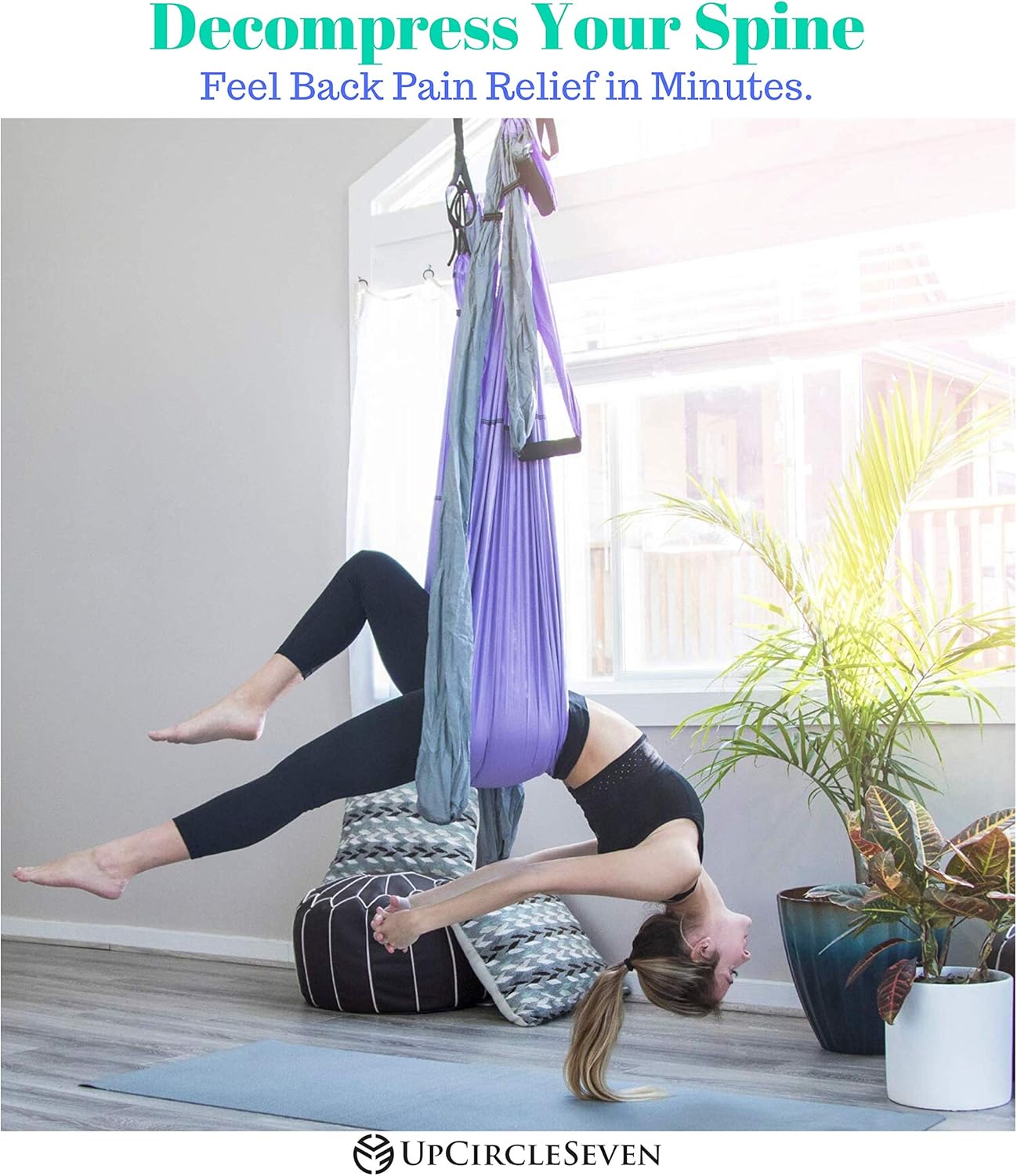 UpCircleSeven Aerial Yoga Swing Set - Yoga Hammock/Sling Kit + Extension Straps & Guide - Inversion Swing for Beginners & Kids - Ceiling Hanging Yoga Sling (Purple/Grey) : Sports & Outdoors