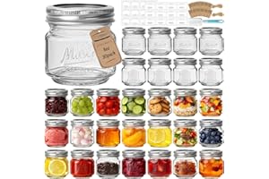 CycleMore Mason Jars 8 oz, 30 Pack Small Canning Jars with Airtight Metal Lids, Embossed Design Glass Storage Jars, 1/4 Quart