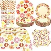 Obussgar Daisy Party Decoration - Daisy Birthday Party Tableware Supplies Includes Plates, Cups, Napkins, Tablecloth, Straws (40)