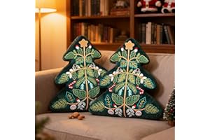 Lanpn Christmas Tree Pillows Set of 2, Christmas Decoration Winter Soft Cute 3D Shaped Xmas Tree Throw Cushion with Embroidery Leaves for Sofa Living Room Bedroom Xmas Decor (16x18 inch, Green)