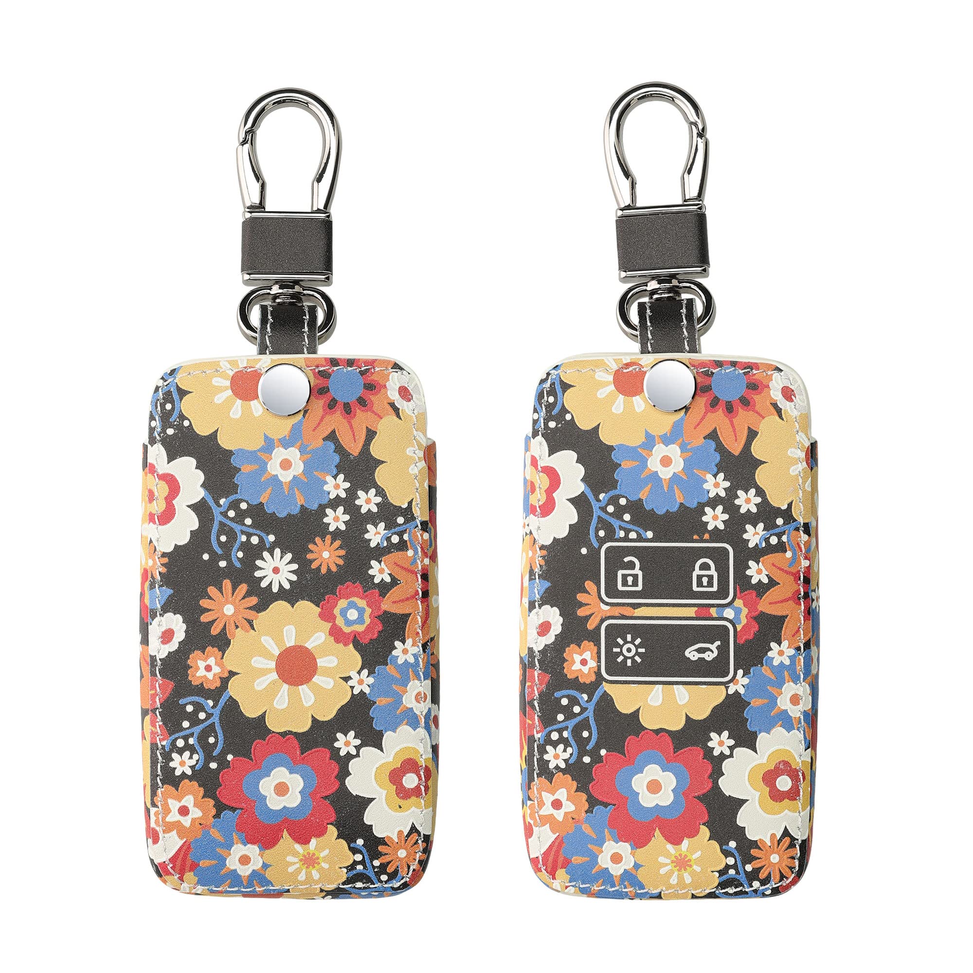 kwmobile Key Cover Compatible with Renault 4 Button Car Key Smart Key (only Keyless Go) - Faux Leather - Vintage Flowers Orange/Red/White