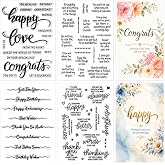 Outus 4 Pcs Clear Sentiment Stamps for Crafts, Silicone Words,Classic | Blessing Set for Card Making Scrapbooking, Photo Album Decoration, Acrylic Block Compatible, DIY Sentiments Phrases Design